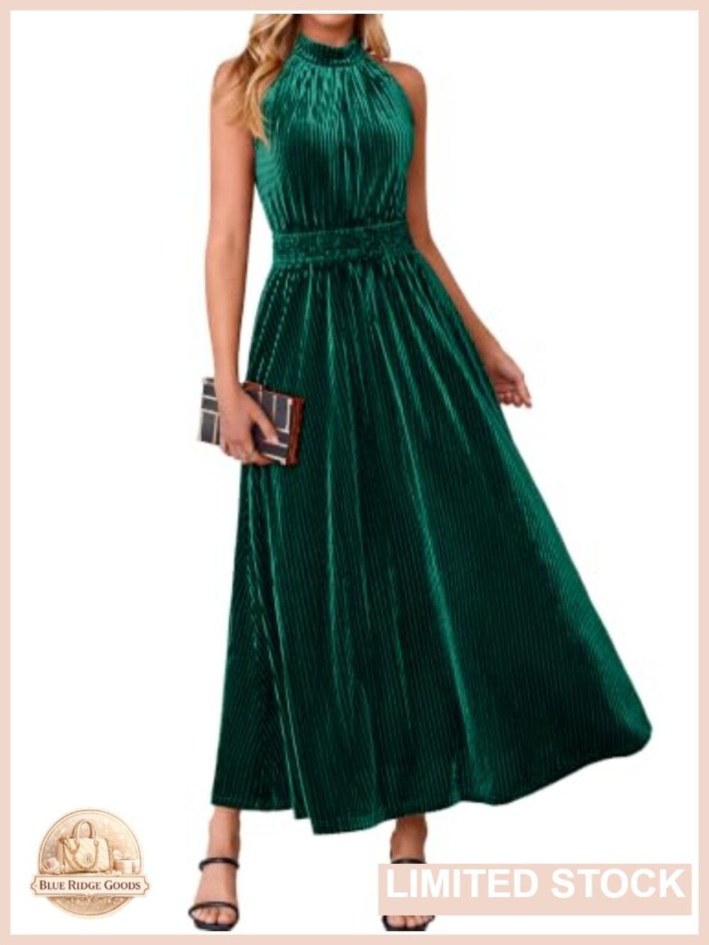 Velvet Halter Neck Semi Formal Wedding Guest A-Line Maxi Dress